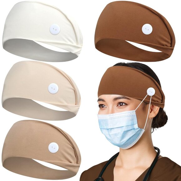 4pcs Headbands with Buttons, Nurse Gifts for Women Turban Non-Slip Nurse Accesso - Picture 1 of 6